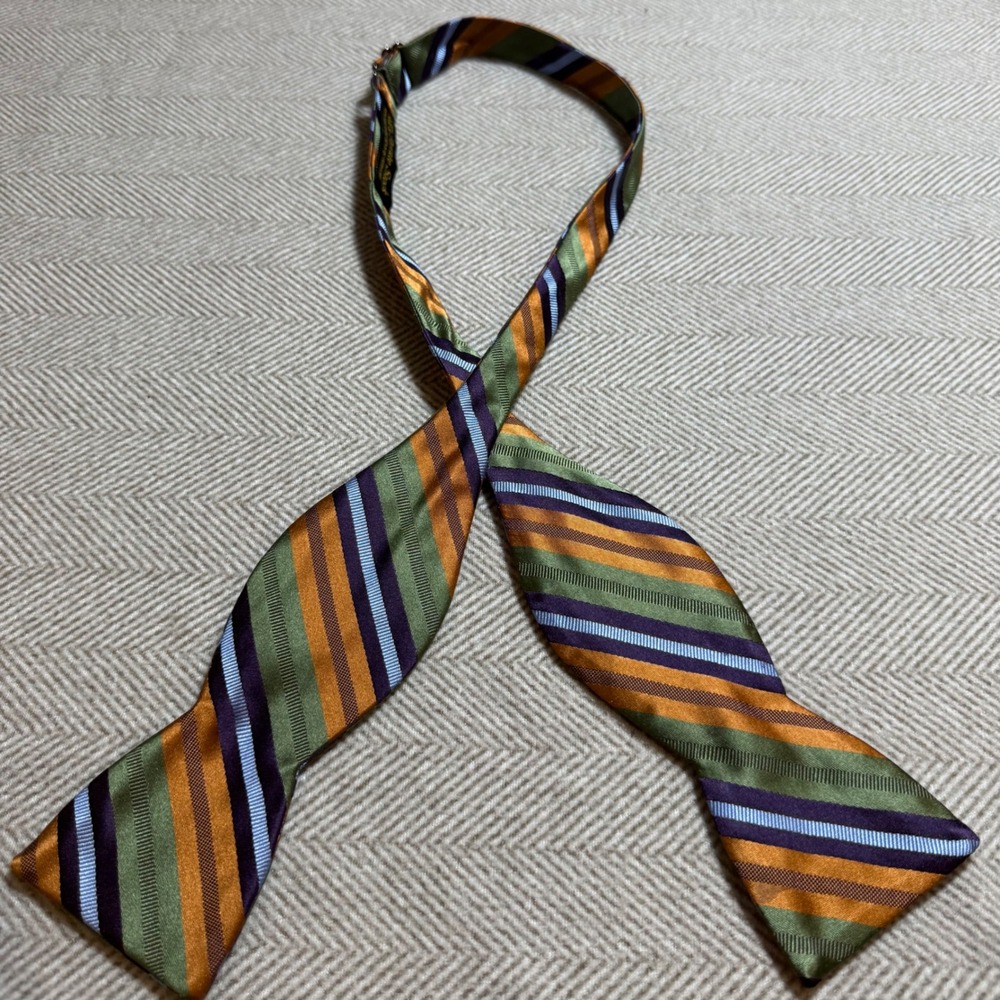 Bills Private Stock Silk Bow Tie Hand Sewn Vermont Multi Stripe Green Orange